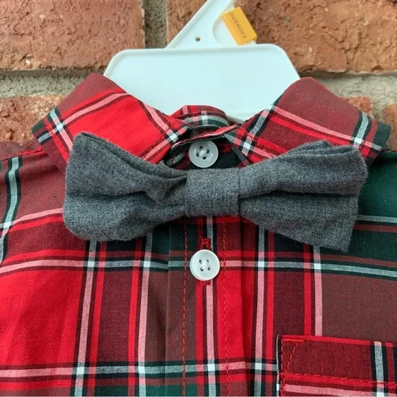 Carter’s Red & Green Plaid Bow tie Outfit Set - Picture 2 of 8